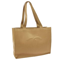 Chanel Vintage Nude Caviar Leather Large Carryall Travel Shoulder Tote Bag 8