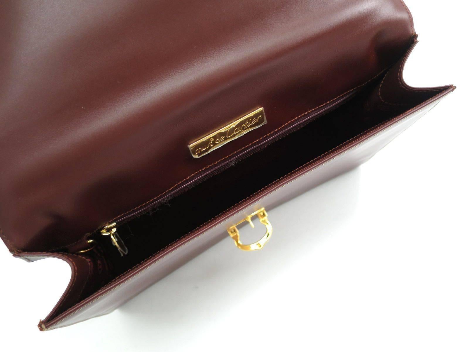 Cartier Burgundy Leather Gold Charm Logo Top Handle Satchel Bag 1