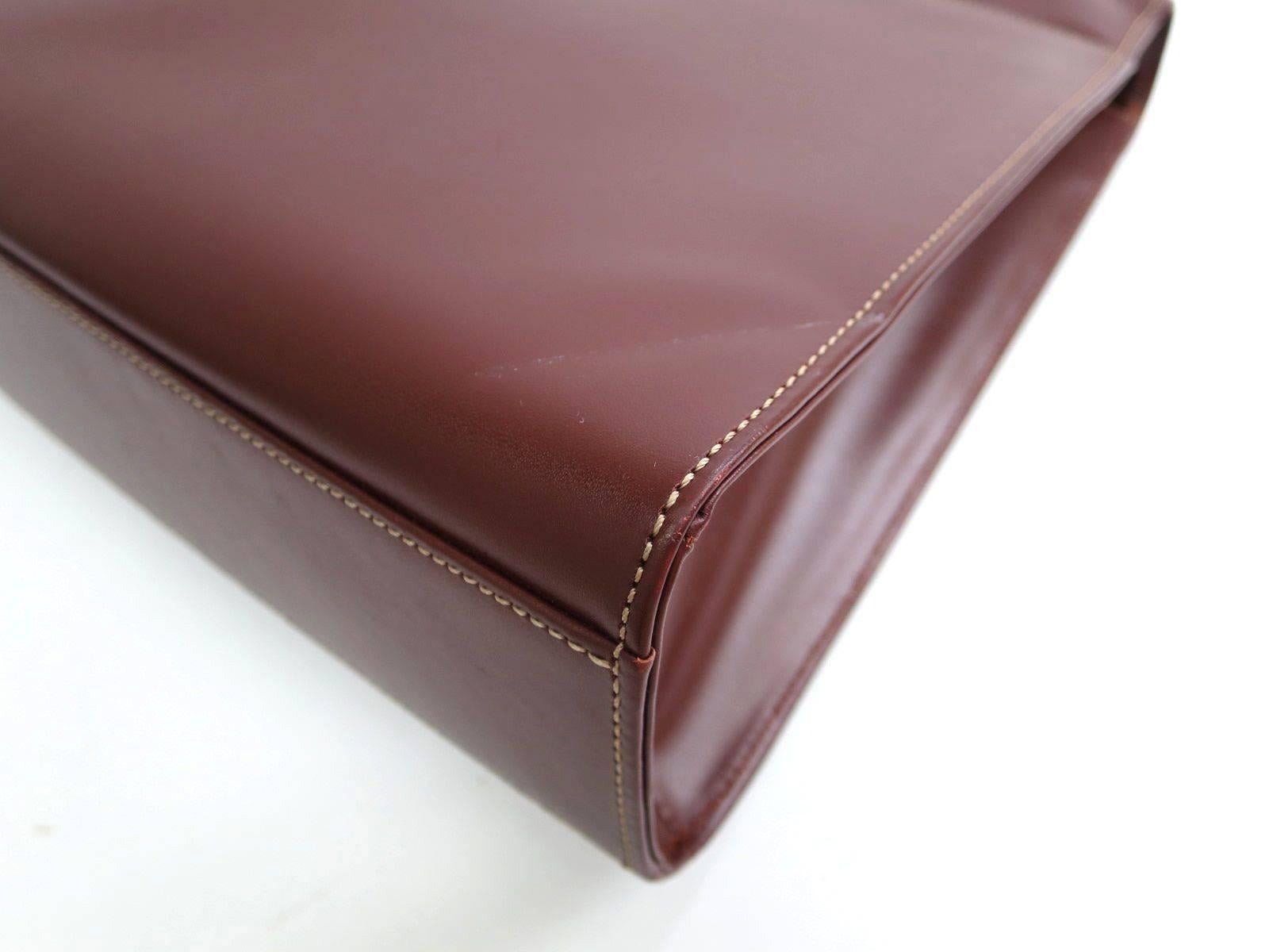 Brown Cartier Burgundy Leather Gold Charm Logo Top Handle Satchel Bag
