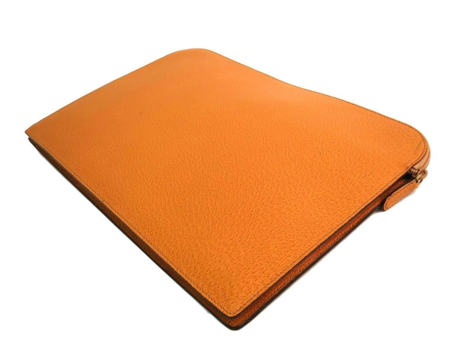 Orange Gucci Leather Men's Women's Zip Around Carryall Laptop Travel Clutch Case Bag