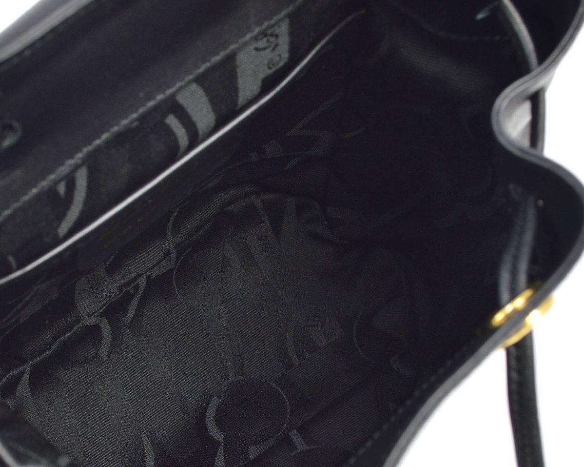 Women's Salvatore Ferragamo Black Leather Drawstring Bucket Backpack Shoulder Flap Bag