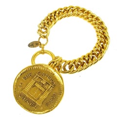 Chanel Vintage Gold Coin Charm Rue Cambon Chain Link Bracelet