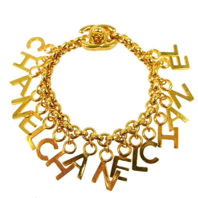 Chanel Vintage Rare Gold CHANEL Charms Chain Link Evening Bracelet For