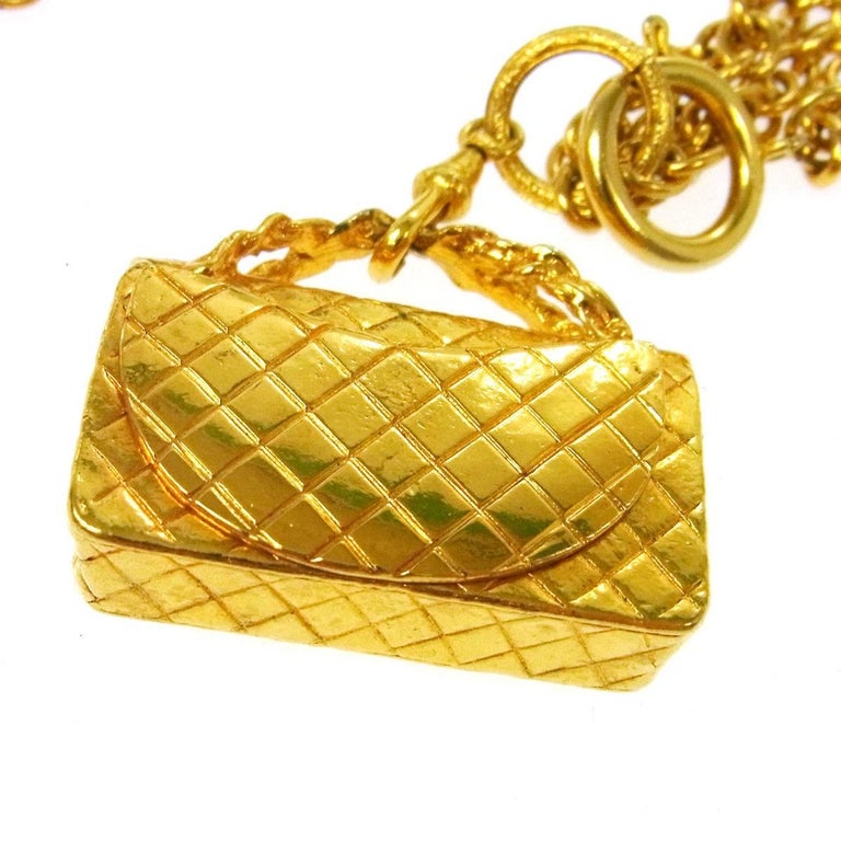 Chanel Vintage Gold Textured 2.55 Flap Handbag Charm Chain Necklace For ...