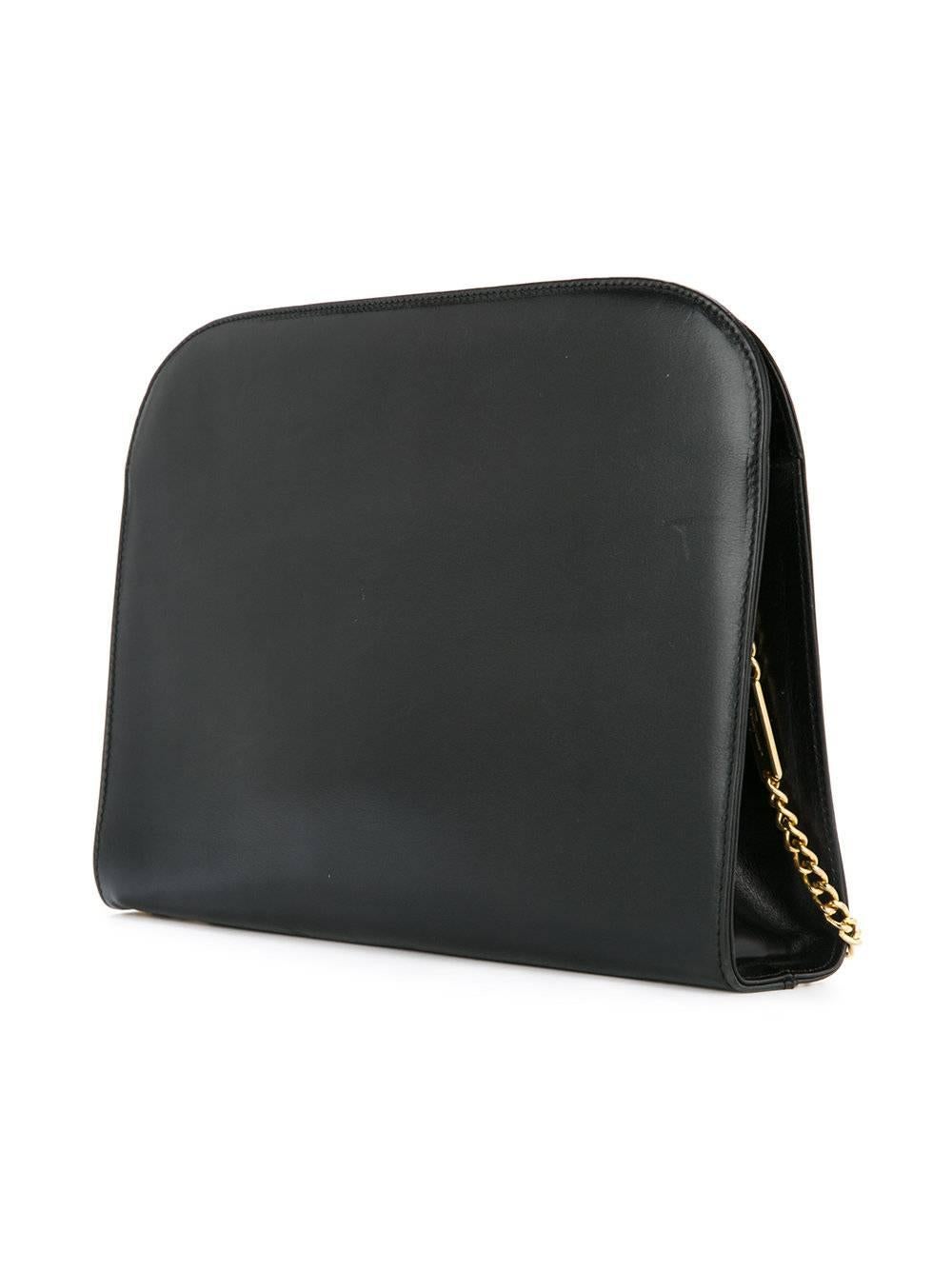 Women's Salvatore Ferragamo Black Leather Envelope 2 in 1 Clutch Flap Shoulder Bag