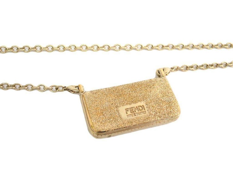Fendi Gold Baguette Flap Bag Charm Chain Link Evening Long Pendant ...