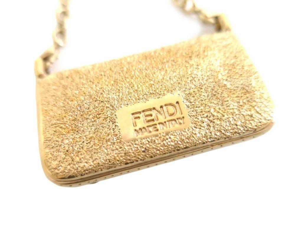 Fendi Gold Baguette Flap Bag Charm Chain Link Evening Long Pendant Necklace In Excellent Condition In Chicago, IL