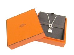 Hermes New Sterling Silver Birkin Bag Charm Chain Link Pendant Necklace