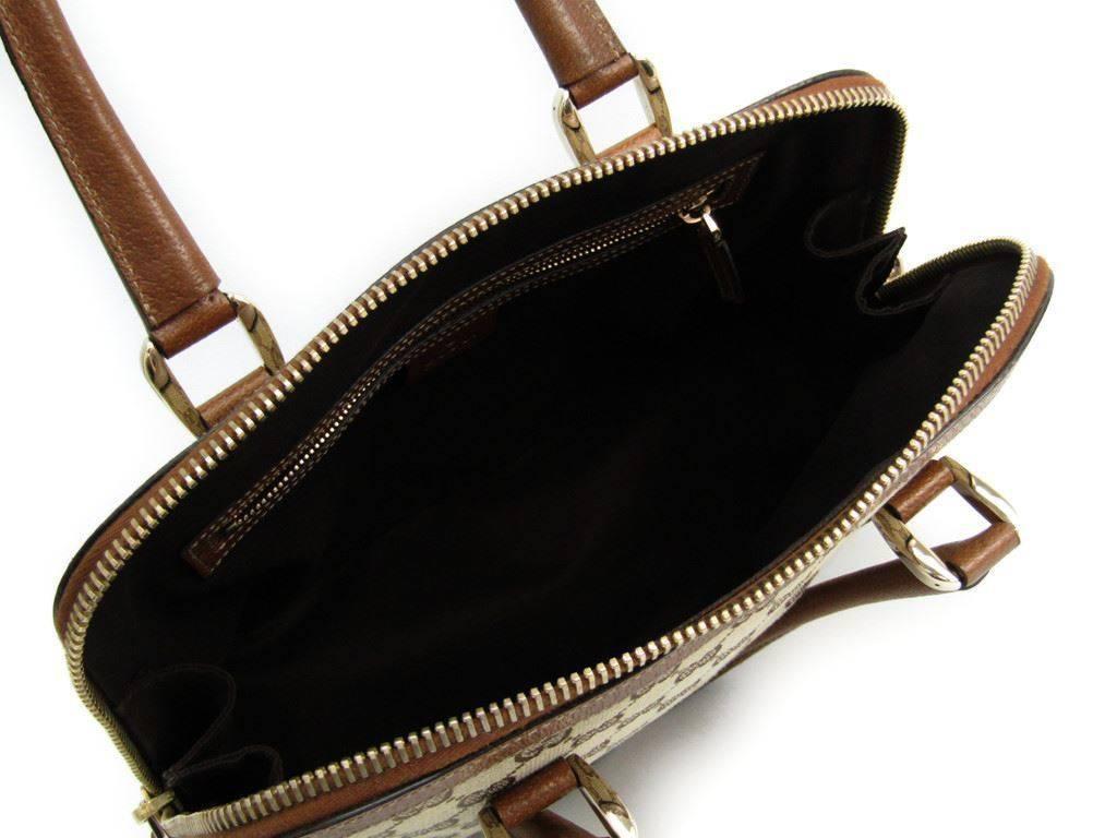 Gucci Monogram Canvas GG Leather Trim Medium Gold Top Handle Satchel Bag 1