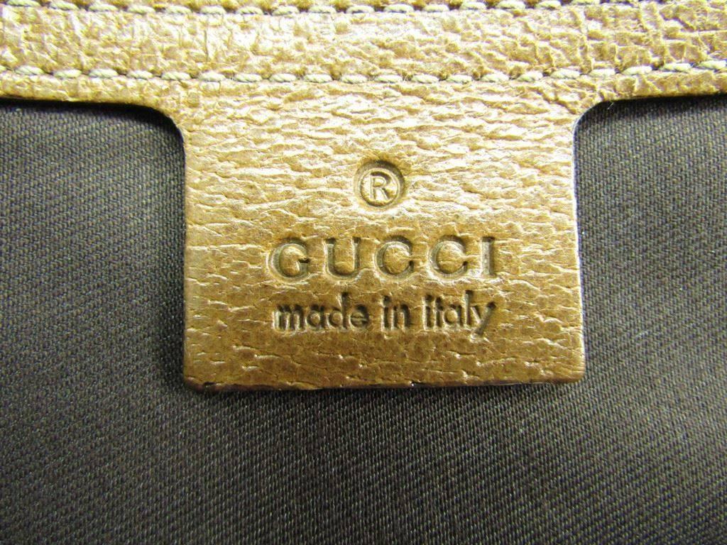 Gucci Monogram Canvas GG Leather Trim Medium Gold Top Handle Satchel Bag 2