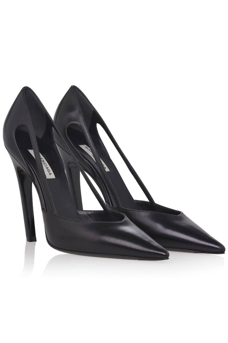 Balenciaga New Black Leather Cut Out Evening High Heels Pumps in Box at 1stDibs balenciaga