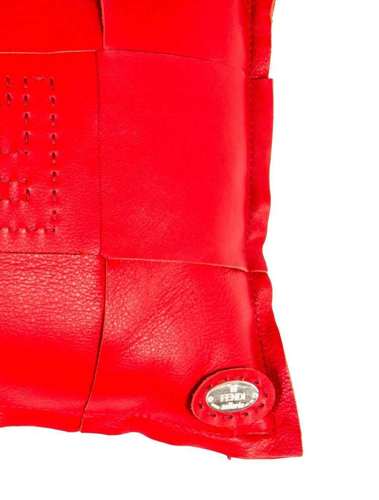 Fendi Red Leather Logo Home Decorative Couch Chair Throw Pillow at