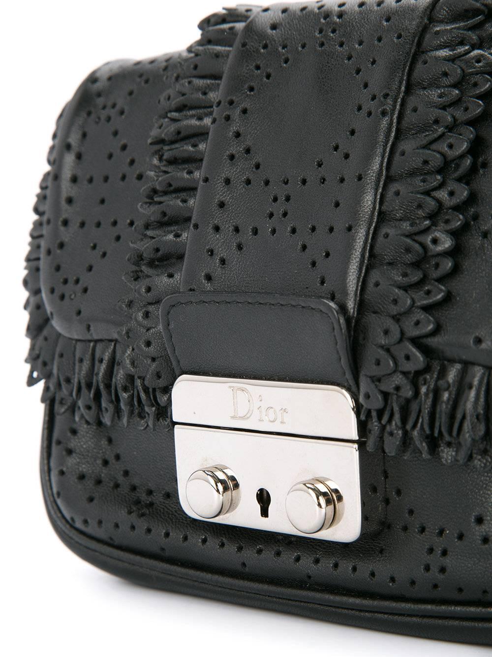 Women's Christian Dior Black Leather Silver Chain Evening Crossbody Shoulder Flap Bag