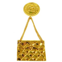 Chanel Vintage Gold 2.55 Flap Shoulder Bag Coin Evening Pin Brooch in Box