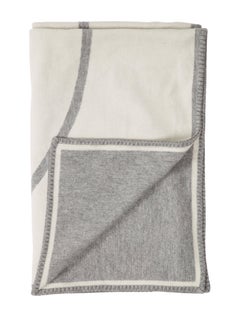 Chanel Excellent Gray Ivory Cashmere Home Couch Chair Wool Logo Throw Blanket