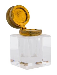 Montblanc Rare Vintage Crystal Gold Men's Table Desk Decorative Ink Well