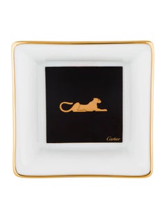 Cartier New Panther Schwarz Weiß Gold Porzellan Schreibtisch Tisch Schmuck Tablett in Box