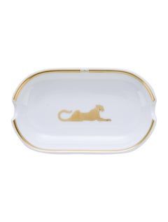 Cartier New Panther Porzellan Herren Gold Weiß Schreibtisch Tisch Trinket Tablett Aschenbecher