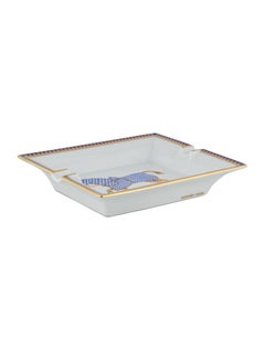 Hermes White Blue Horse Gold Equestrian Men's Table Desk Trinket Ashtray Tray