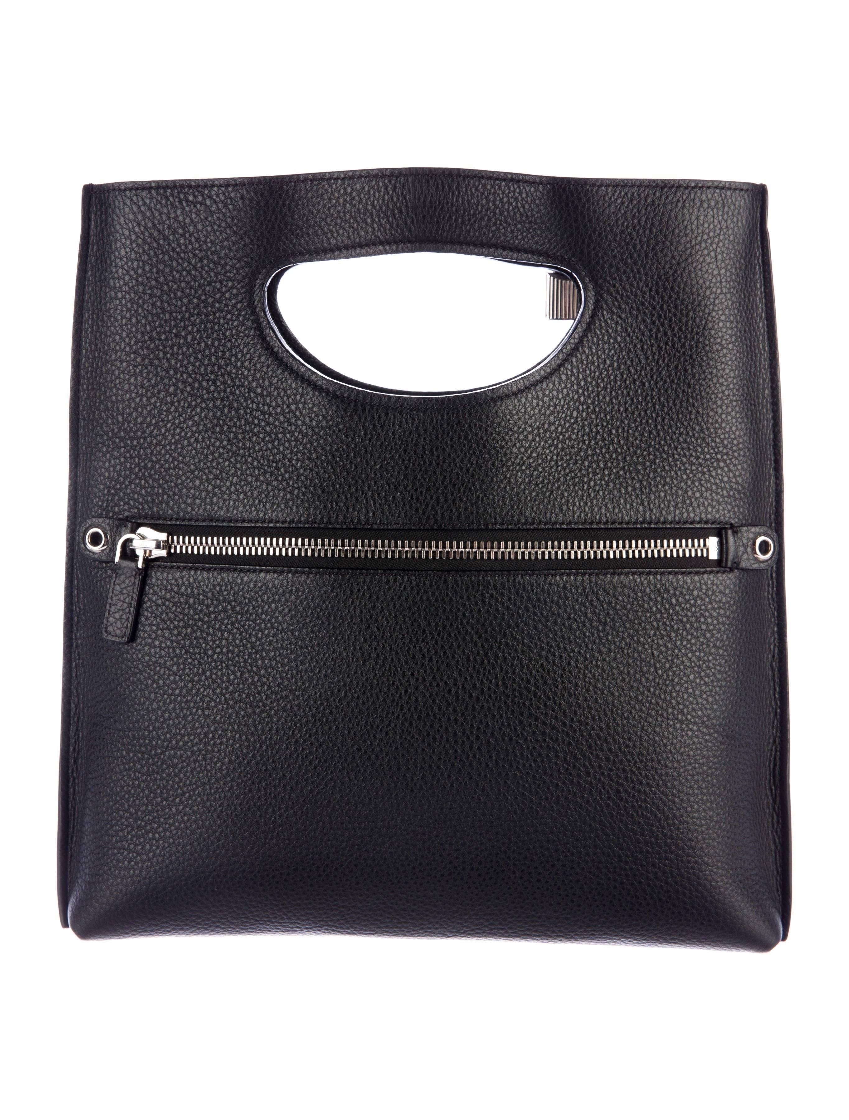 Tom Ford Black Leather Silver Lock 2 in 1 Evening Clutch Crossbody Shoulder Bag 1