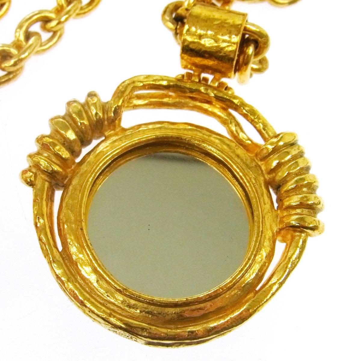 Chanel Vintage Gold Medallion Charm Reverse Mirror Evening Dangle Long Necklace In Excellent Condition In Chicago, IL