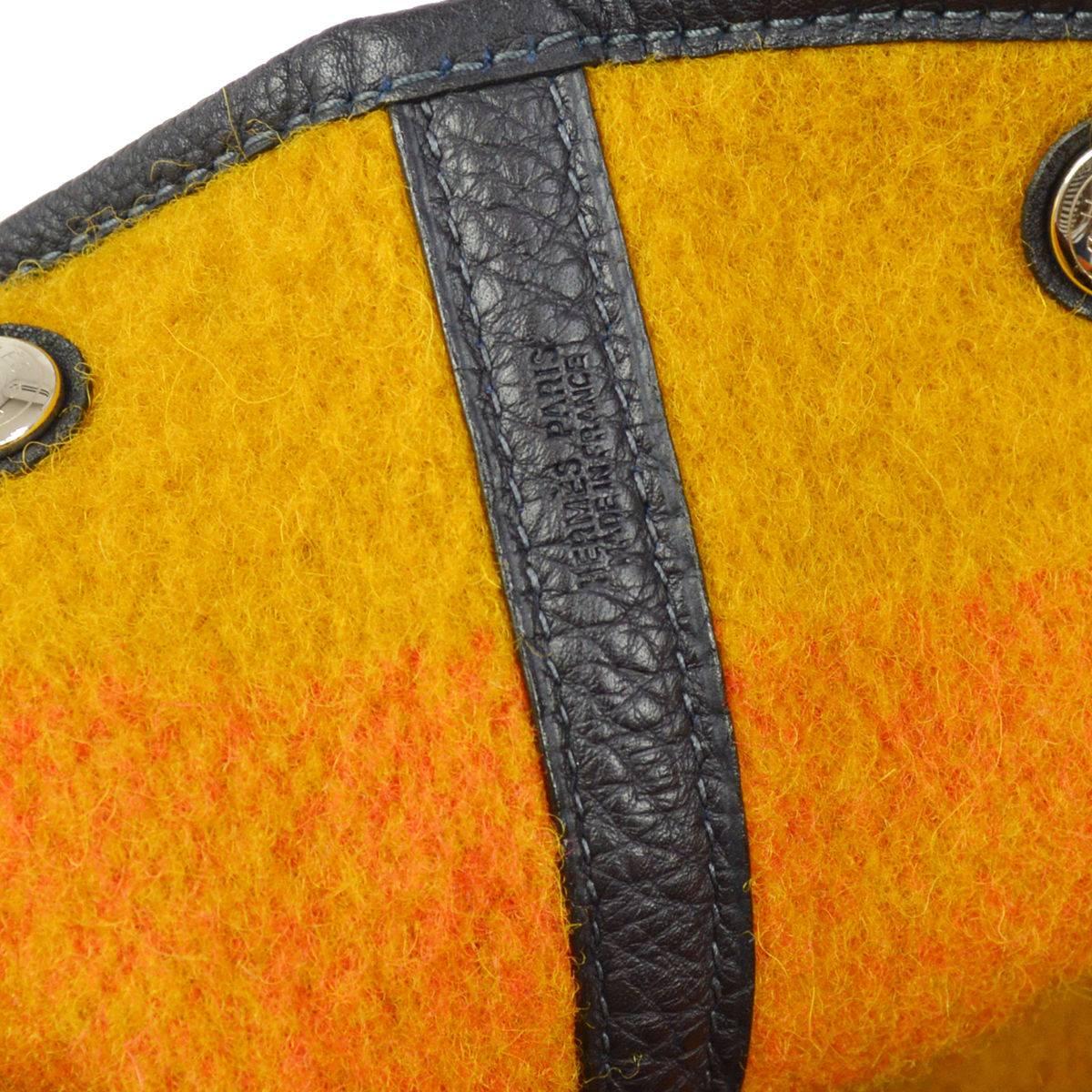 Hermes Multi Color Stripe Wool Leather Men's Carryall Travel Top Handle Tote Bag 4