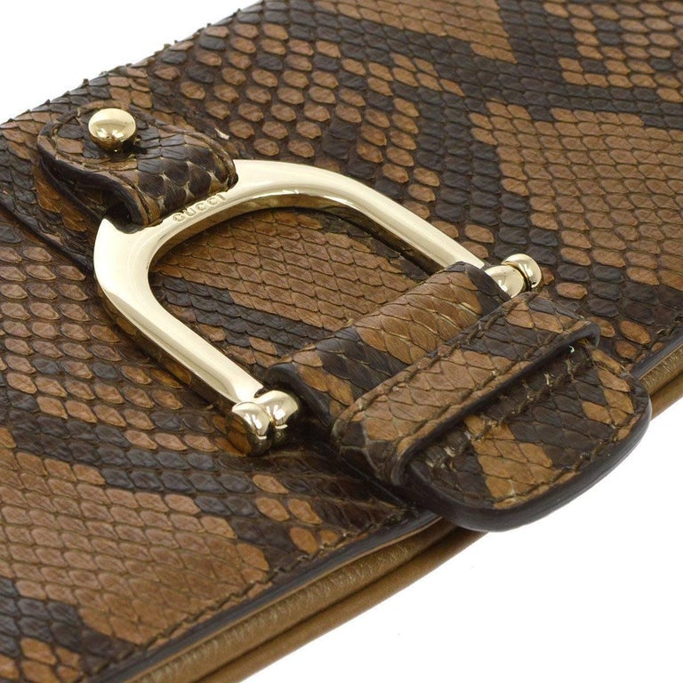 Gucci Cognac Taupe Black Snakeskin Leather Horsebit Evening Clutch Bag