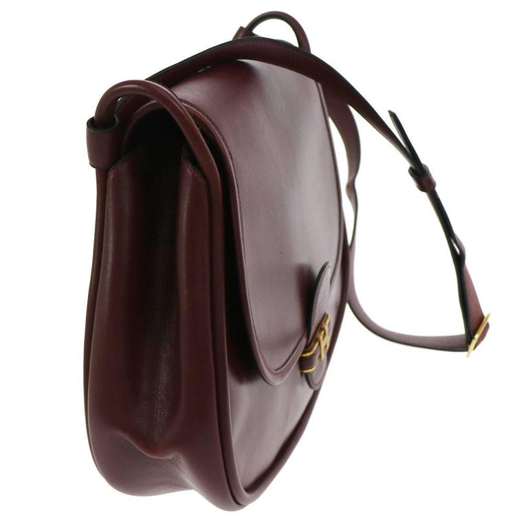 Hermes Vintage Bordeaux Red Leather Saddle Flap Crossbody Shoulder Bag at 1stdibs