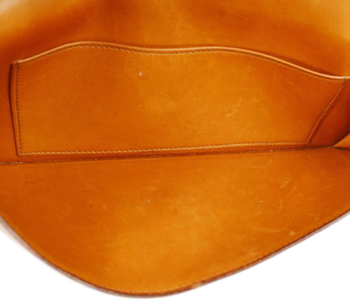 Hermes Vintage Cognac Ostrich Leather Envelope Evening Clutch Flap Bag 1