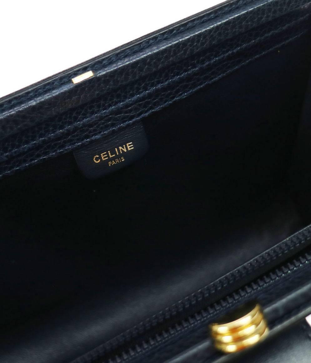 Black Celine Navy Blue Leather Toggle Gold Flap Evening Clutch Bag