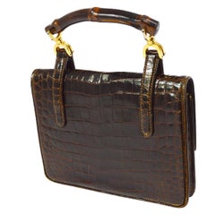 Gucci Vintage Cognac Bambus Krokodil Abendtasche Kelly Top Handle Satchel Flap Bag