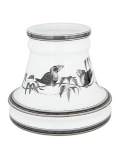 Hermes Porcelain White Black Bird Set of Two 2 Home Decorative Candle Holders