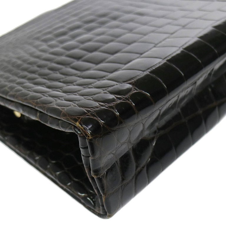 Gucci Vintage Crocodile Skin Leather Gold Evening Envelope Clutch Bag For Sale at 1stdibs