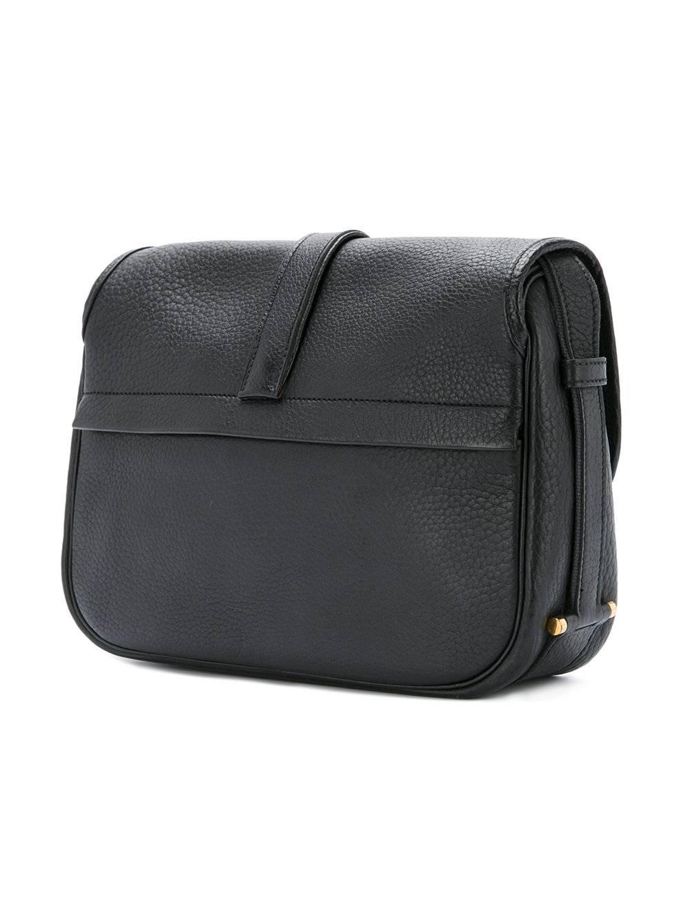 Women's Hermes Black Leather Gold Hardware Saddle Carryall Flap Shoulder Bag