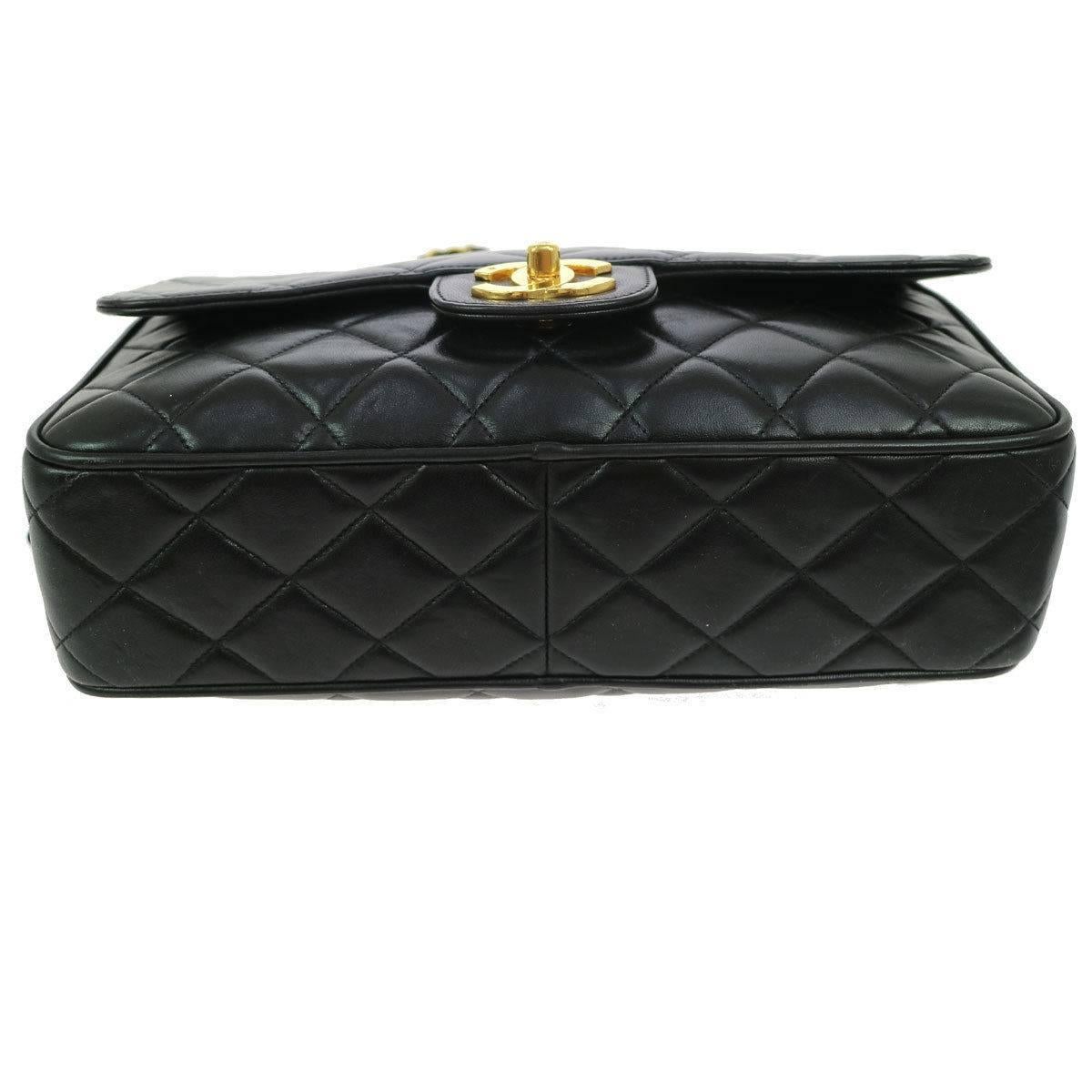 Chanel Black Lambskin Quilted Camera Flap Evening Crossbody Shoulder Bag In Excellent Condition In Chicago, IL