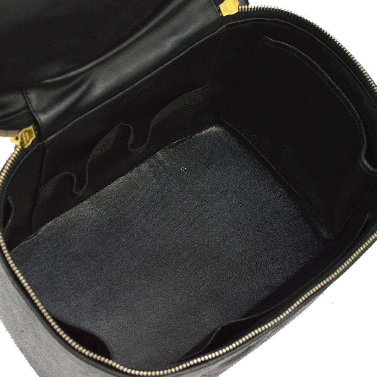 Chanel Black Caviar Top Handle Satchel Carryall Beauty Vanity Travel Case Bag 1