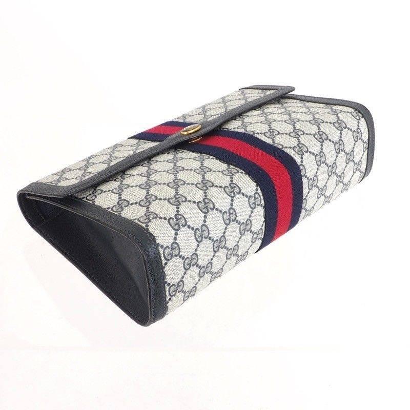 Gucci Vintage Web Supreme GG Blue Red Stripe Monogram Large Evening Clutch Bag In Good Condition In Chicago, IL