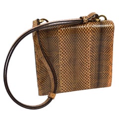 Gucci Cognac Brown Snakeskin Saddle Top Handle Evening Flap Shoulder Bag