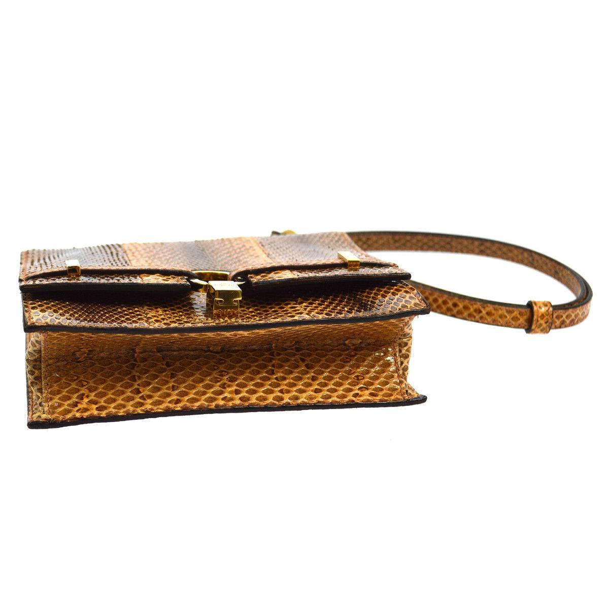 Gucci Cognac Brown Snakeskin Saddle Top Handle Evening Flap Shoulder Bag In Excellent Condition In Chicago, IL