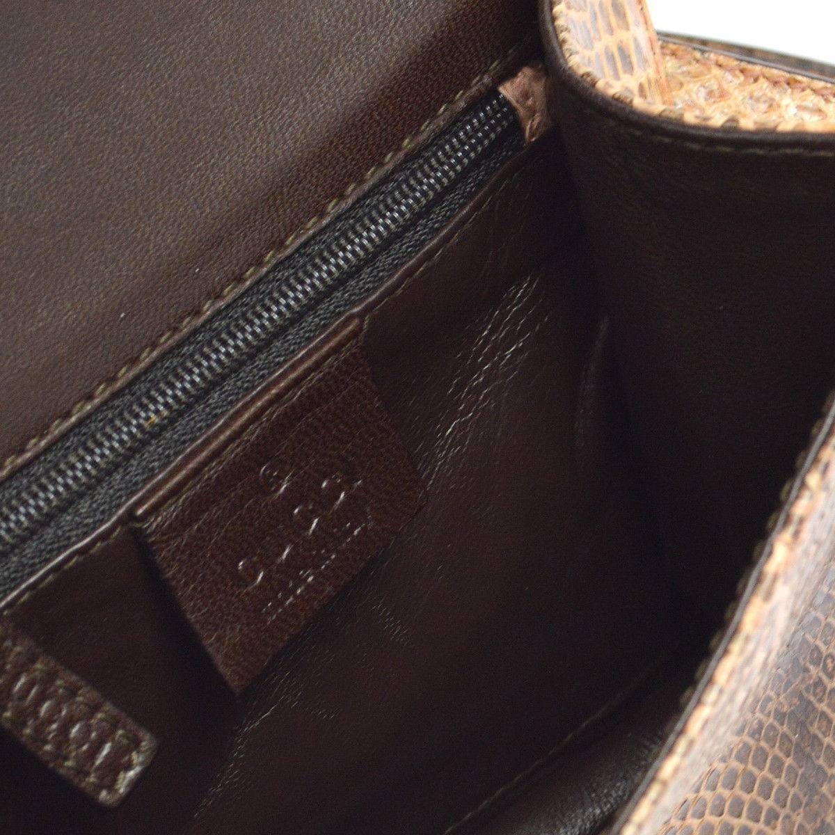 Gucci Cognac Brown Snakeskin Saddle Top Handle Evening Flap Shoulder Bag 2