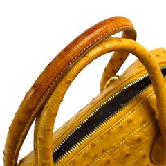 Salvatore Ferragamo Mustard Ostrich Leather Kelly Style Top Handle Satchel Bag