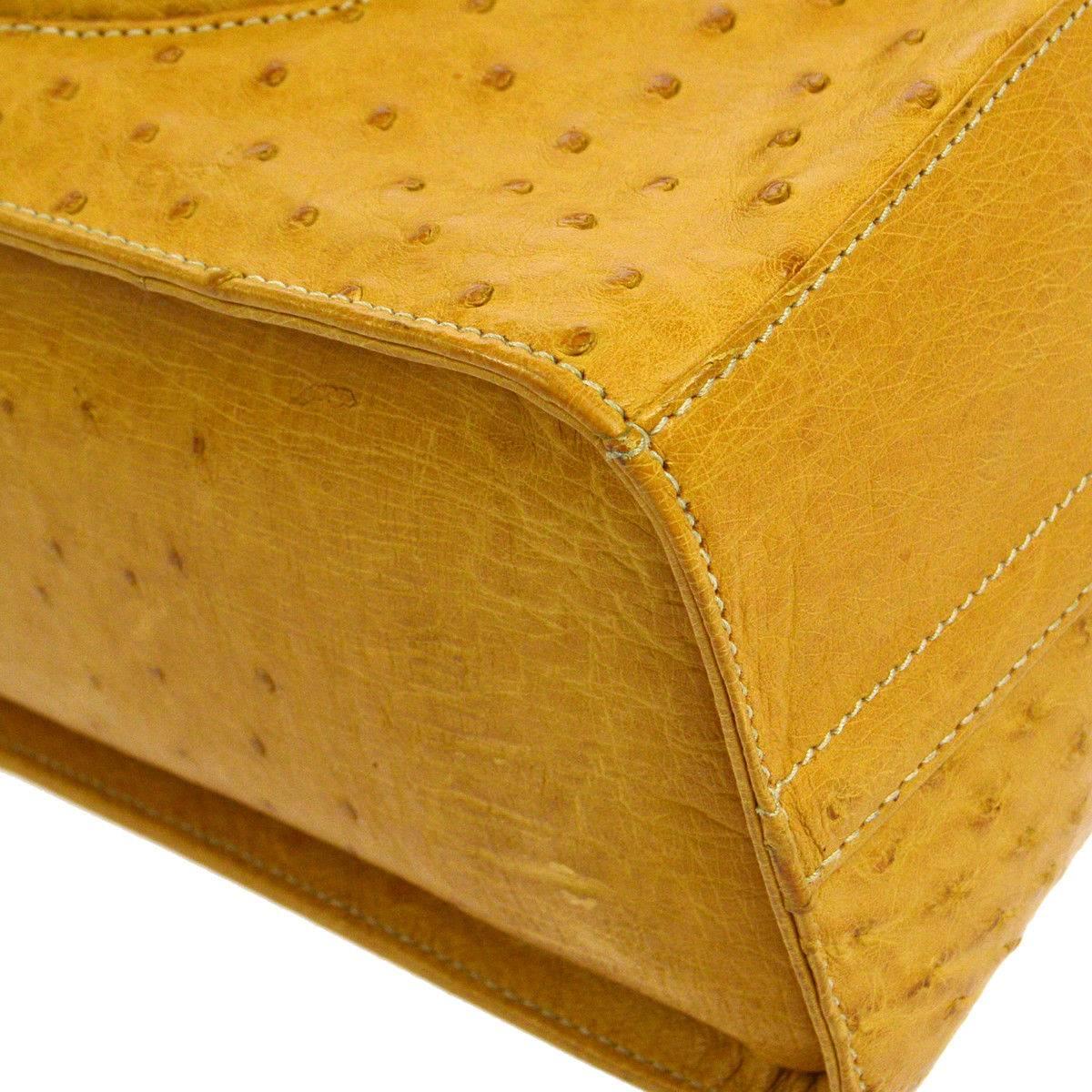 Salvatore Ferragamo Mustard Ostrich Leather Kelly Style Top Handle Satchel Bag 1