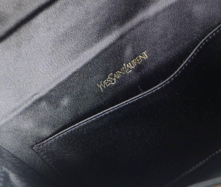 YSL Black Satin Rhinestone Bow Evening Envelope Clutch Bag For Sale at ...