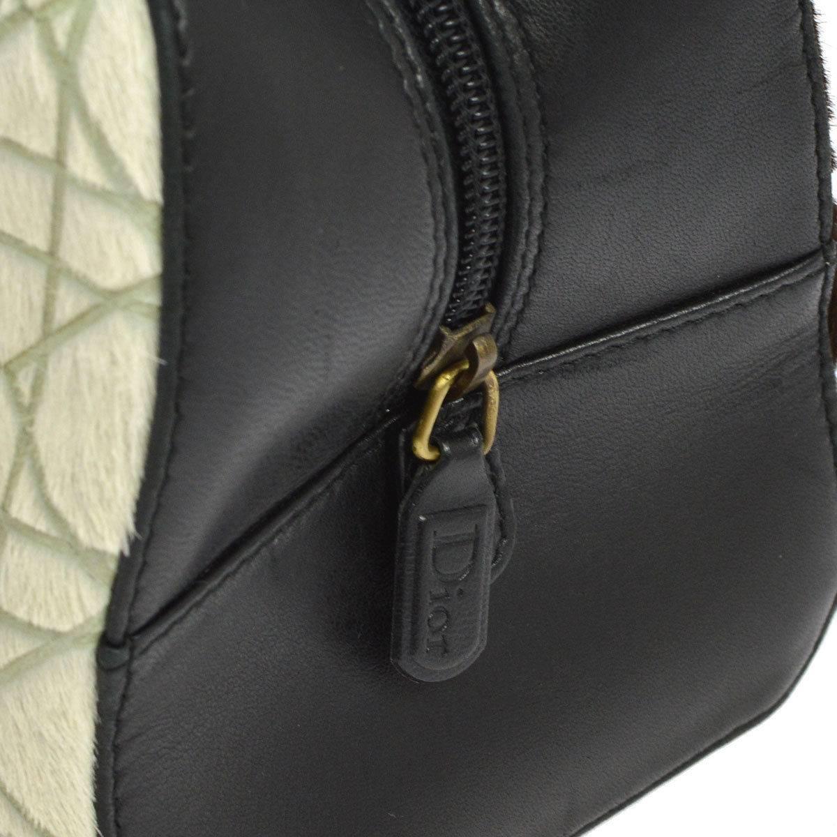 Beige Christian Dior Black Cream Brown Ponyhair Leather Top Handle Satchel Boston Bag