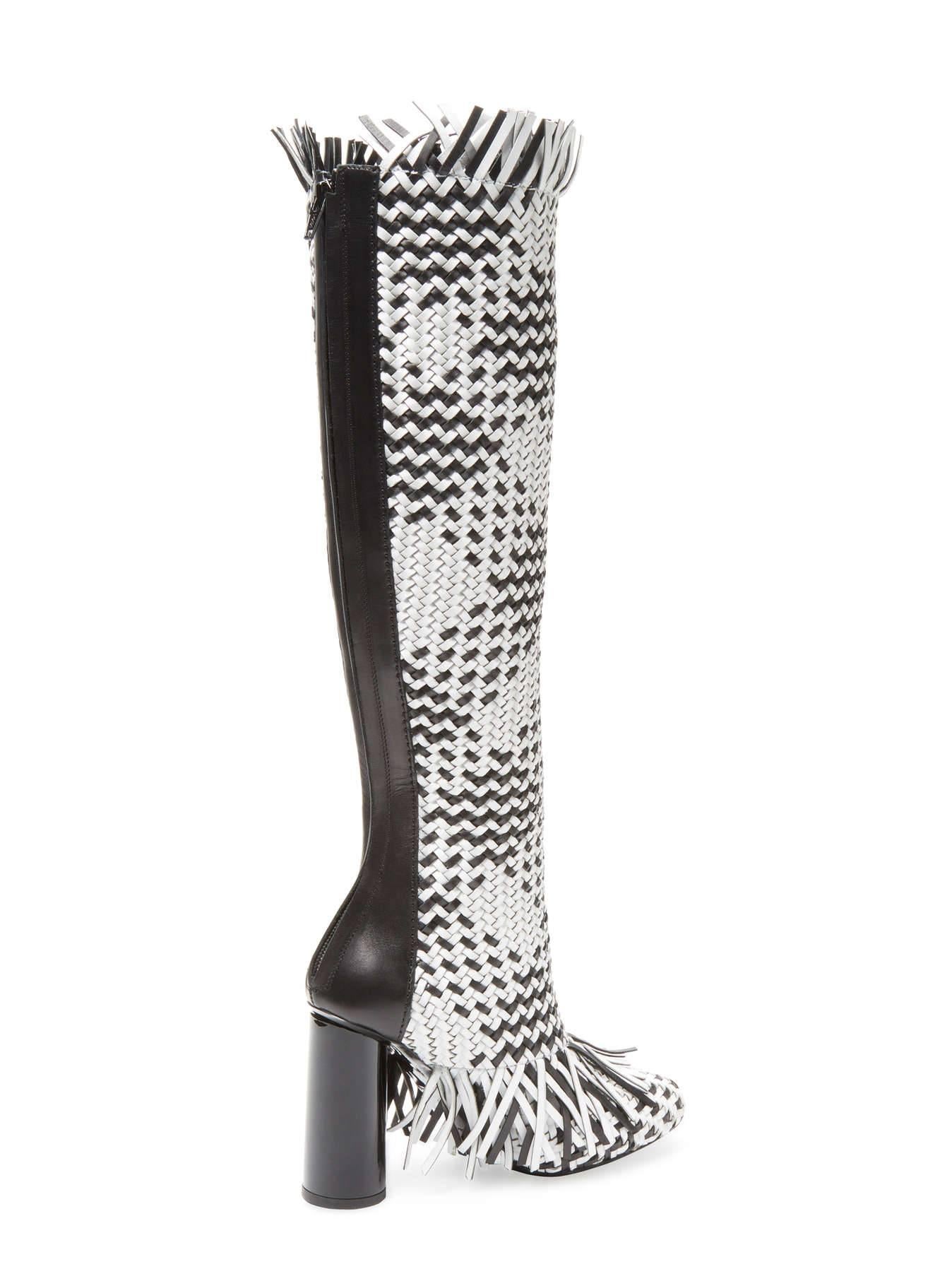Proenza Schouler New Sold Out Black White Fringe Knee High Boots in Box In New Condition In Chicago, IL