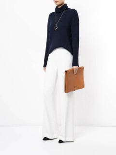 Hermes Cognac Leather Gold Large LapTop Business Envelope Clutch CarryAll Bag