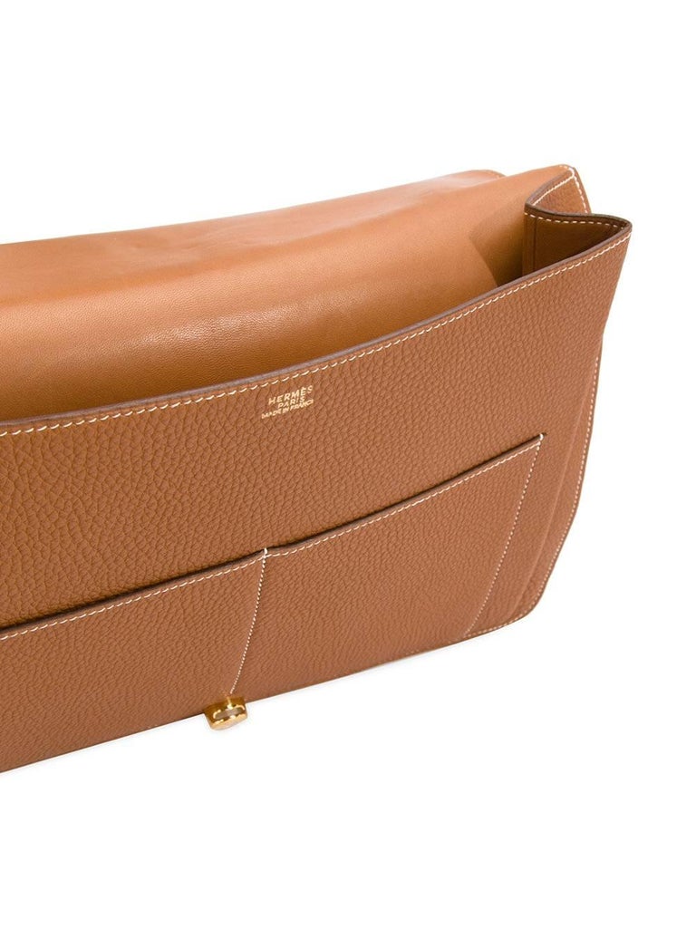Hermes Cognac Leather Gold Large LapTop Business Envelope Clutch