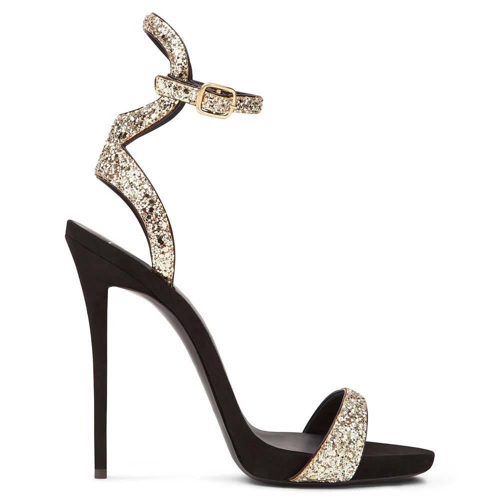 Giuseppe Zanotti New Sold Out Black Gold Glitter Ankle Evening Sandals Heels in Box

Size IT 36 - Not your size?  Contact us for help finding yours.
Suede
Glitter
Ankle buckle closure
Made in Italy
Heel height 4.75