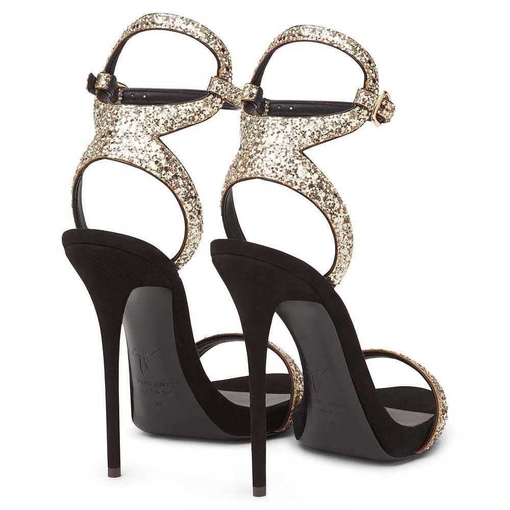 Giuseppe Zanotti New Black Gold Glitter Evening Sandals Ankle Heels  In New Condition In Chicago, IL