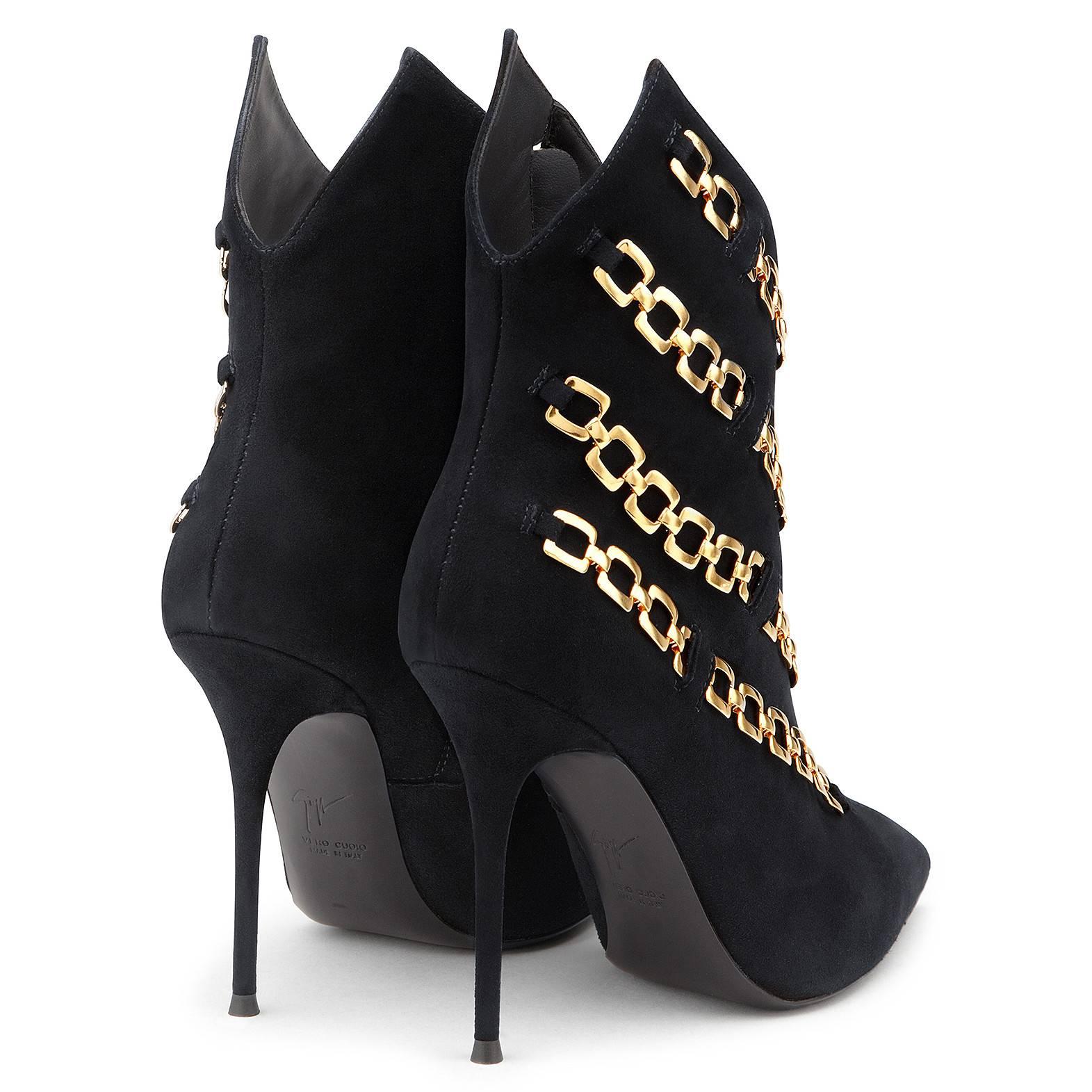 Giuseppe Zanotti New Black Suede Gold Link Ankle Booties W/Box 2
